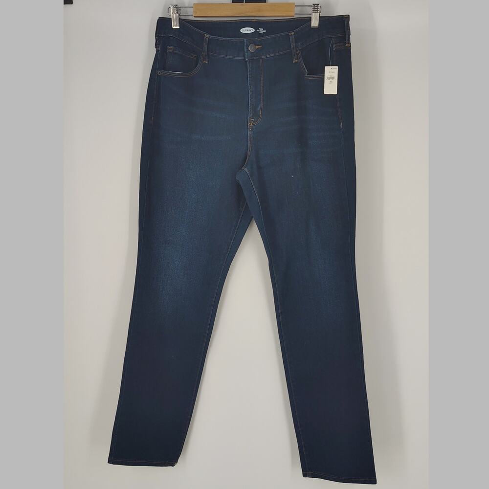 Old Navy Power Slim Straight Mid Rise Jeans Dark Wash 16 Long NWT